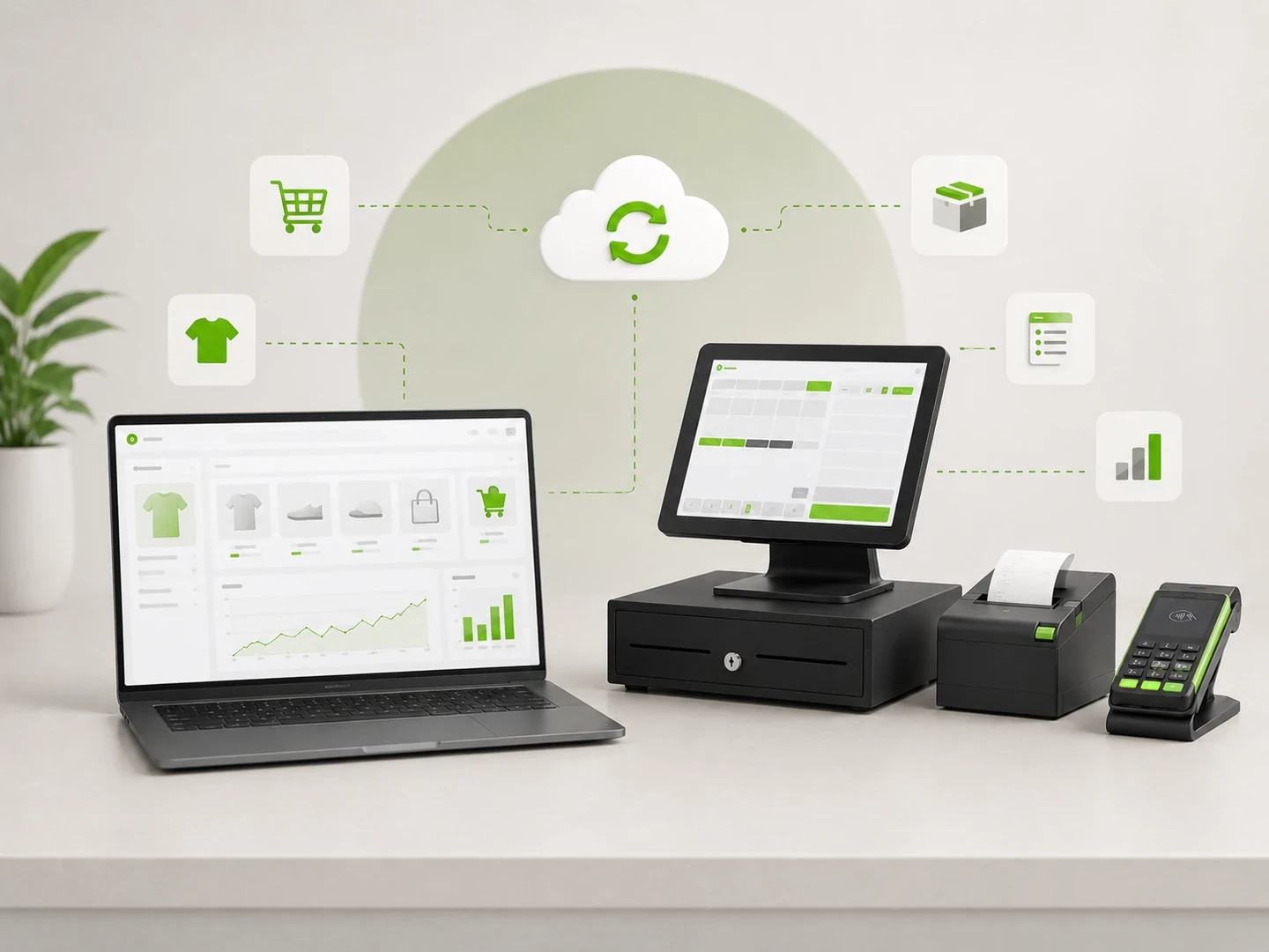 Technische Darstellung eines WordPress- und WooCommerce-Systems