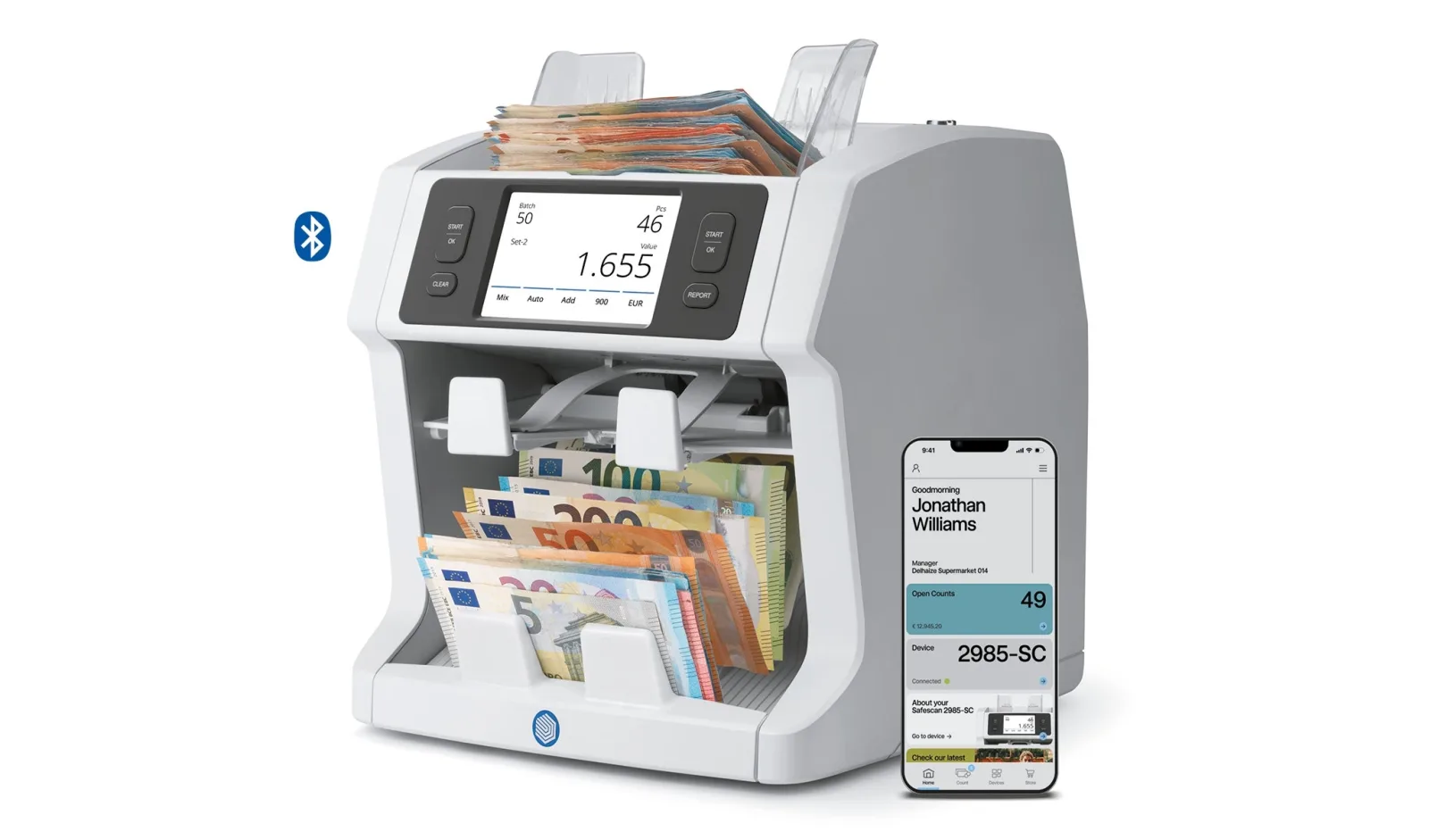 Safescan 2985-SC Banknotenzähler und Sortierer – Herstelleransicht 2